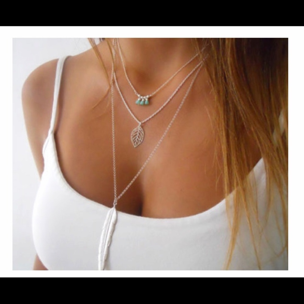 NWT beads and feather necklace